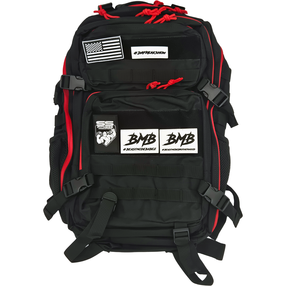 45L Tactical Backpack Black Red Trim