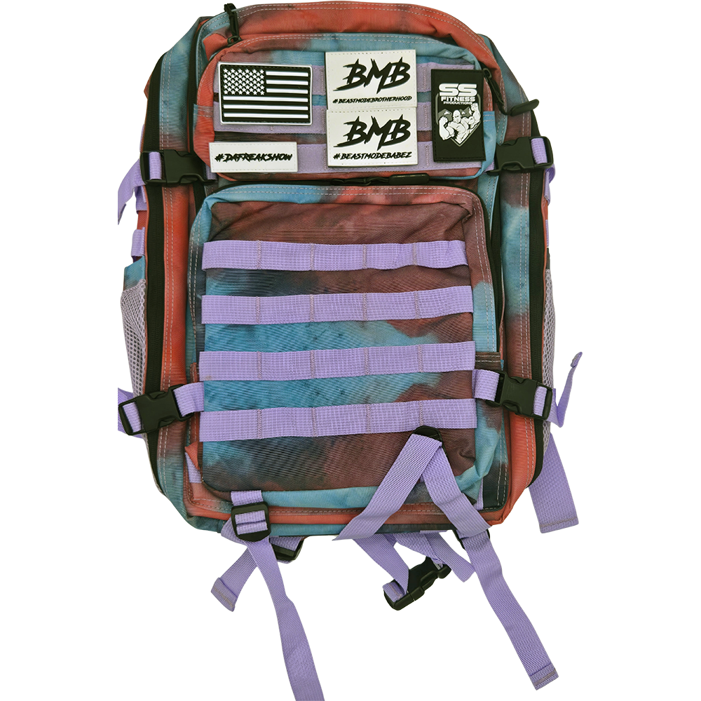 45L Tactical Backpack Black White Red Tye Dye